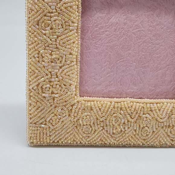 Beaded Yellow Square Photo Frame 3" Exterior 5.5" - Picture 5 of 11